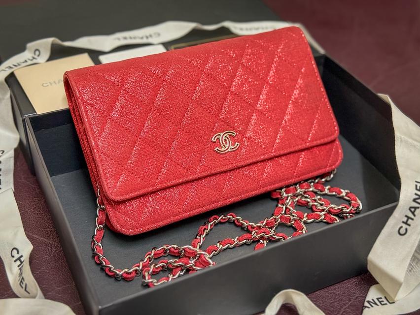 Chanel Quilted Glitter Wallet on Chain Red (Limited)