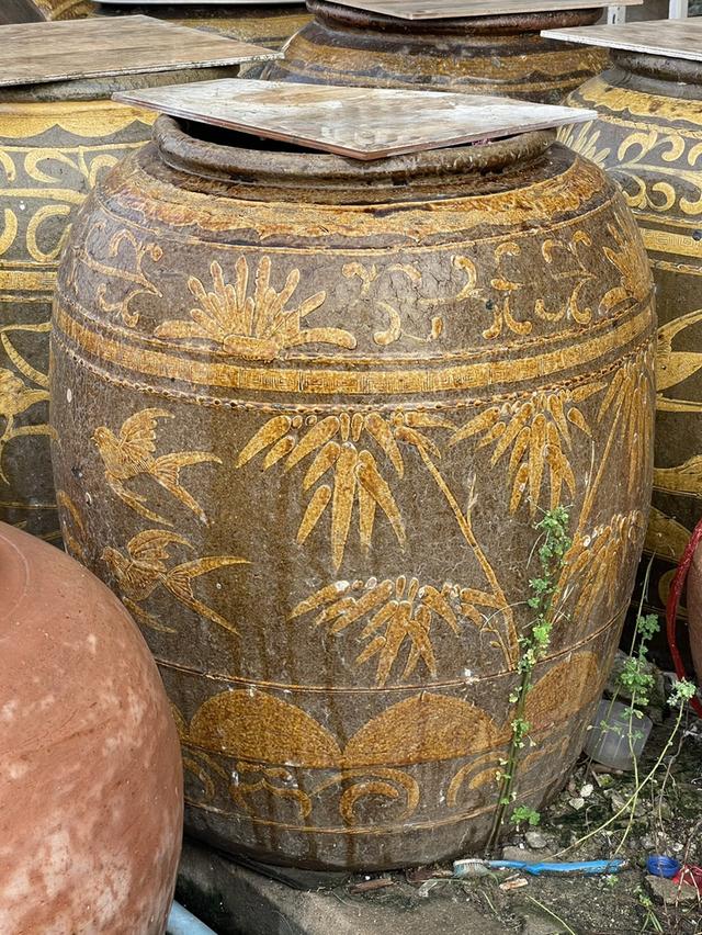 โอ่งเซี่ยงไฮ้ ลายสิงห์ โอ่งโบราณ ลายสิงห์โต โอ่งดินเผาน้ำเคลือบโบราณ 5