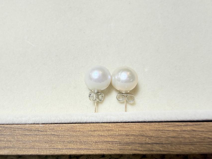 ต่างหูไข่มุกแท้ ทรงกลม ตัวเรือนเงินแท้ รูปที่ 5