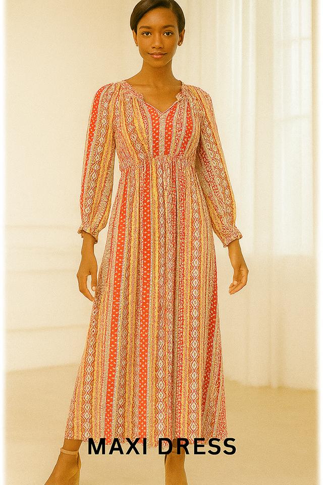 เดรสแม็กซี่ลายทางโบฮีเมียน เดรส Maxi Bohemian Stripe @SP041