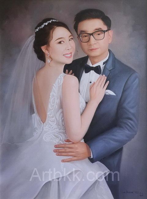 ของขวัญวันแต่งงานภาพวาดสีน้ำมันพรีเวดดิ้งคู่รัก 1