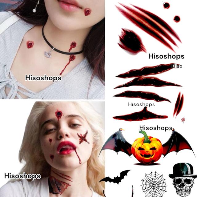 TATTOO แทททูฮาโลวีน รอยแผล รอยสักชั่วคราว แผ่นใหญ่ 190 x 120 mm. ทนน้ำ ทนเหงื่อ ใช้ติดตามใบหน้าและร่างกาย ในเทศกาลแฟนซีต่างๆ 8
