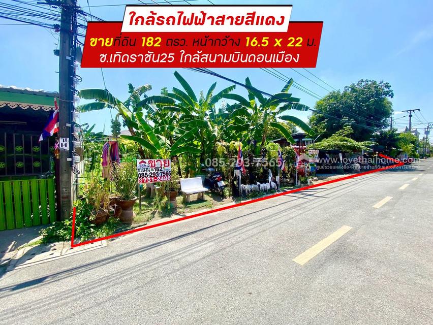 ขายที่ดิน ซอยเทิดราชัน25 ดอนเมือง พื้นที่ 182 ตารางวา อยู่แนวรถไฟฟ้าสายสีแดง ขายเพียง 8 ล้านบาท รูปแปลงสวย ใกล้สนามบินดอนเมือง 1