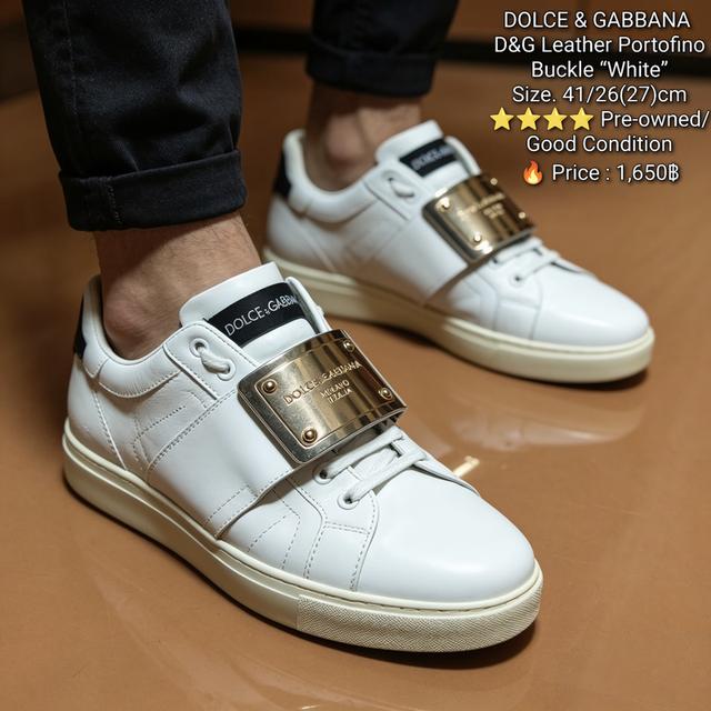 DOLCE & GABBANA D&G Leather Portofino Buckle “White”Size. 41/26(27)cm⭐️⭐️⭐️⭐️ Pre-owned/ Good Condition🔥 Price : 1,650฿
