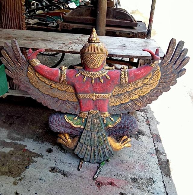 พญาครุฑไม้สัก ครุฑไม้แกะสลัก ขนาด140ซม ครุฑไม้โบราณ