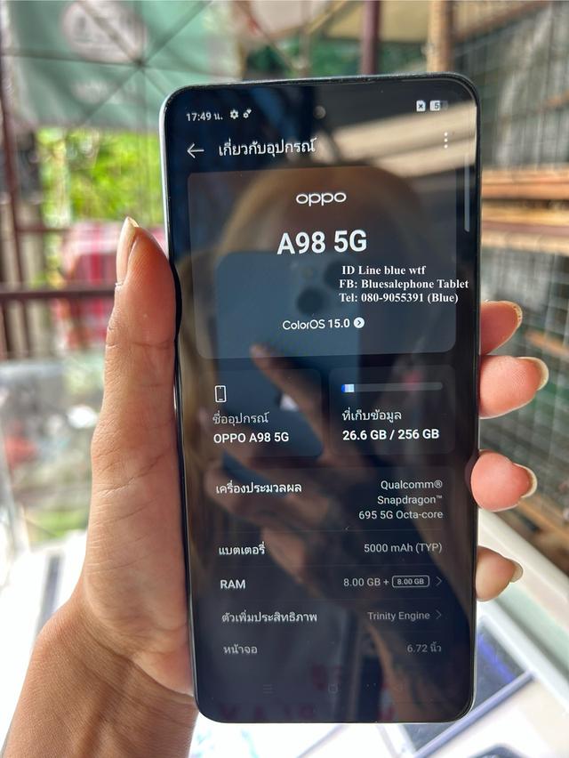 OPPO A98 5G รองรับ5G Rom256Ram8 ขยายแรมเพิ่มได้ Android15 กล้องสวย ได้ทุกแอพ ได้ทุกซิม ใช้งานปกติ สภาพสวย สเปคโห