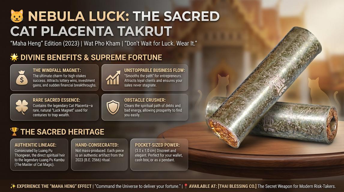 🐱✨ Nebula Luck: The Sacred Cat Placenta Takrut – Ultimate Prosperity & Windfall Wealth Magnet (Maha Heng 2023 Edition)