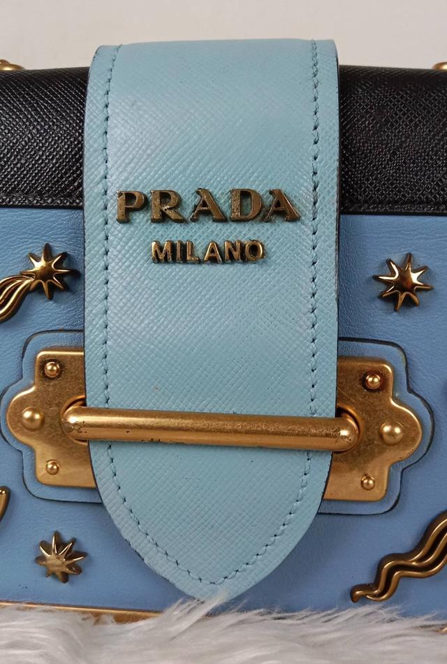 กระเป๋า PRADA Saffiano Shoulder Bag Saffiano leather Blue Gold Auth ar12338A Golden 3