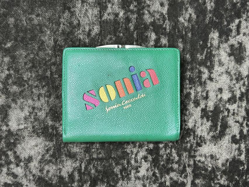 [80s-90s Pop Art Vintage] กระเป๋าเงินปิ๊กแป๊กก้ามปู Sonia Ceccaldi Paris แท้ หนังคาเวียร์สีเขียว💚
