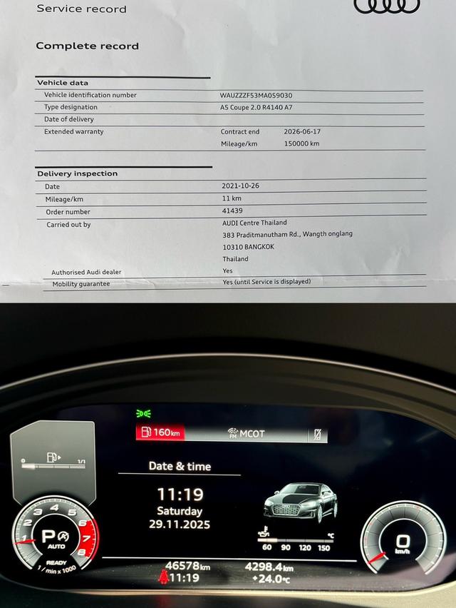 ปี 2022 AUDI A5, 2.0 COUPE 40 TFSI S LINE ไมล์แท้ 46,578 กิโล มือเดียวออกห้าง 15