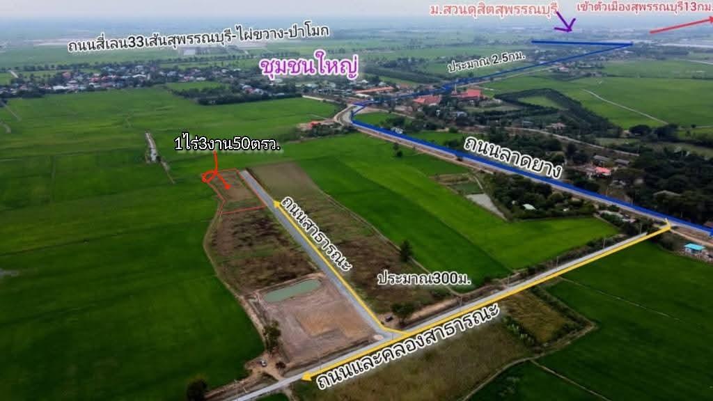 ขายที่ดินเกือบ2ไร่ ใกล้เมืองสุพรรณบุรีเหมาะทำบ้านสวนวิวนา 1