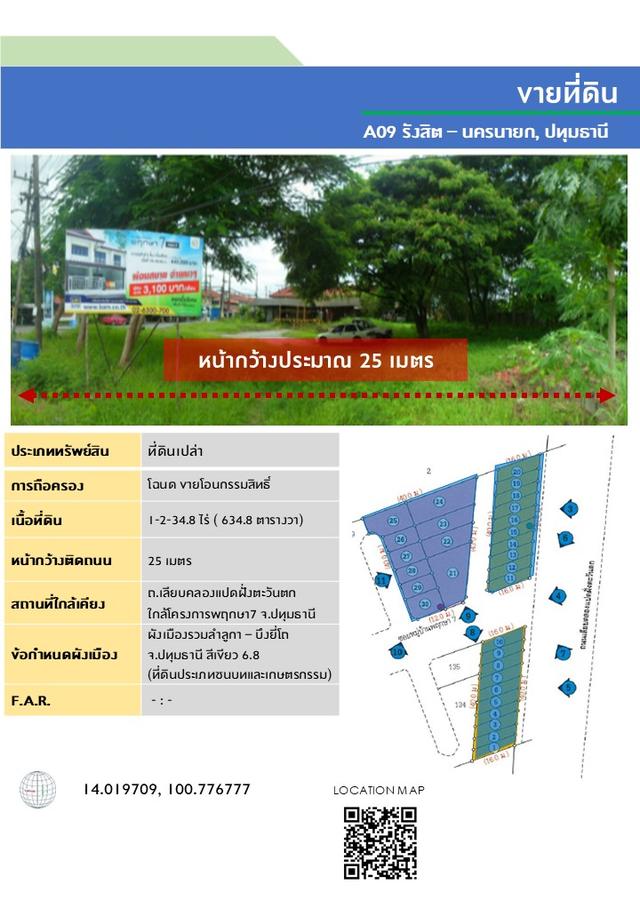 ขายที่ดินเปล่า A09 พฤกษา7 1