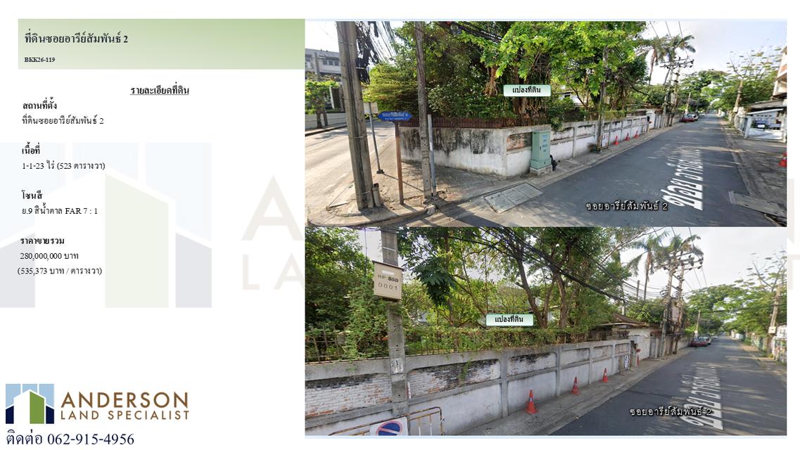 ขายที่ดินใจกลางย่านอารีย์ – พหลโยธิน ซอยอารีย์สัมพันธ์ 2 1