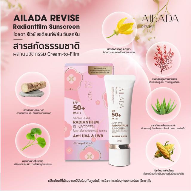 AILADAกันแดดฟิล์มบาง SPF 50+ PA+++ บางเบา ไม่เยิ้ม ไม่คราบ เติมระหว่างวันได้ ขายดีสุด