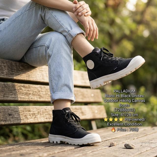 PALLADIUMBlanc Hi Black Unisex Outdoor Hiking Canvas Boots(72886002)Size. 41/26 cm⭐️⭐️⭐️⭐️ Pre-owned/ Excellent Condition🔥 Price : 750฿ รูปที่ 1