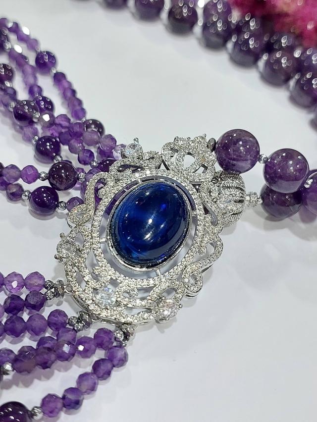 สร้อยคอ Amethysts stone 4,6,12 มิล จี้ตัวเรือนพลอยCZ sterling silver925 ยาว 30 นิ้ว รูปที่ 5