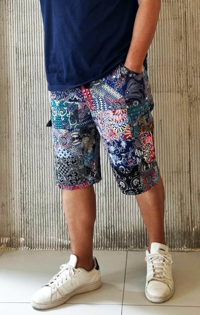 กางเกงคาร์โก้ขาสั้น ผ้าต่อผ้าฝ้ายผ้าไทย (Cargo Shorts patchwork). 3