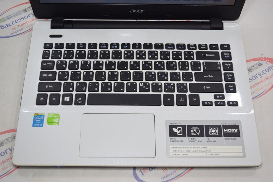 ขาย Acer Aspire E5 จอ 14 นิ้ว สีขาว สเปค Intel Core i3 การ์ดจอ Nvidia 2GB เครื่องสวย แบตใหม่ 4