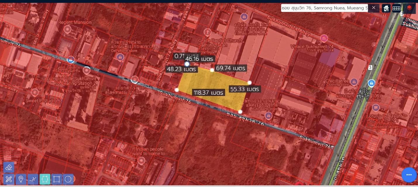 ขายที่ดิน สุขุมวิท 76 ขนาด 3 ไร่ 3 งาน 63.2 ตรว ใกล้ถนนสุขุมวิท 290 ม.
