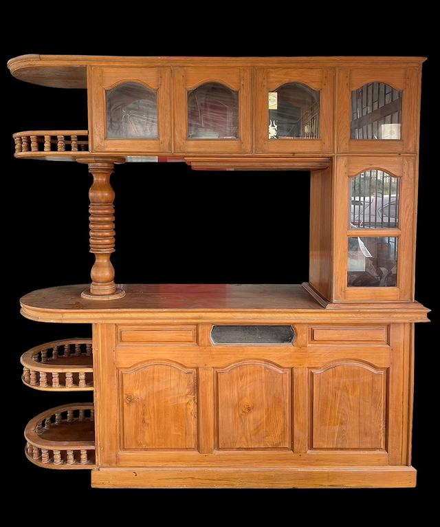 ตู้บาร์ไม้สักทอง เคาน์เตอร์บาร์ไม้สัก 3ชั้น บานกระจก ไม้สักทองคุณภาพ