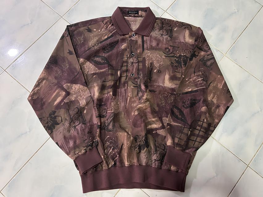 🍂 [เปิดขาย] เสื้อโปโลสเวตเตอร์วินเทจ 90s JACK DUVAN Modern - Abstract Leaf Pattern Knit Polo Shirt