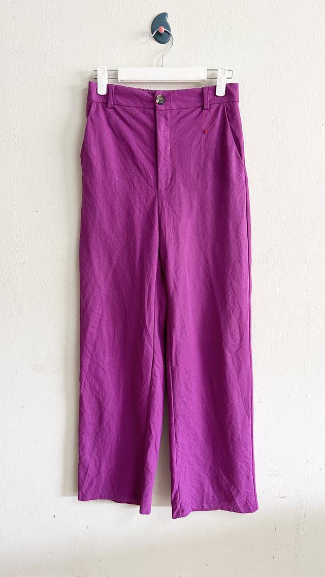 จียูM กางเกงหญิงเอวสูงยืดสีม่วงเข้ม