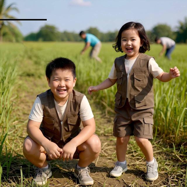 ชุดเด็กนักสำรวจ นักเดินทาง เที่ยวแค้มปิ้ง เที่ยวสวนสัตว์ สีธรรมชาติ มีหลายไซร์ รูปที่ 3