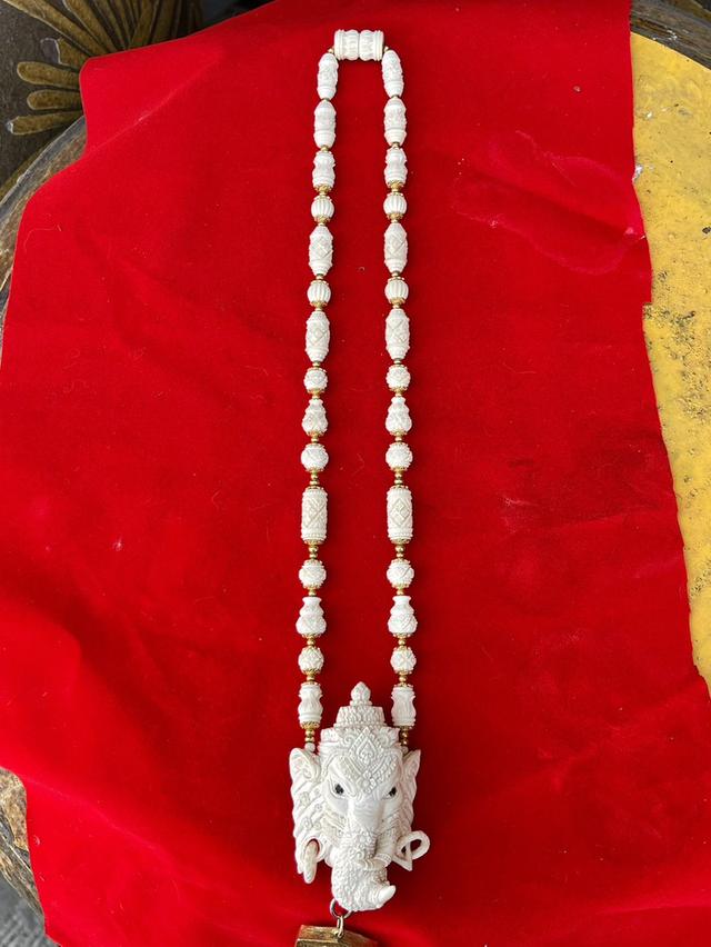 สร้อยงาช้างแกะสลัก สร้อยคองาช้าง สร้อยงาช้างแท้ทั้งเส้น ขนาดยาง14นิ้ว ปลายงาแกะสลัก 4