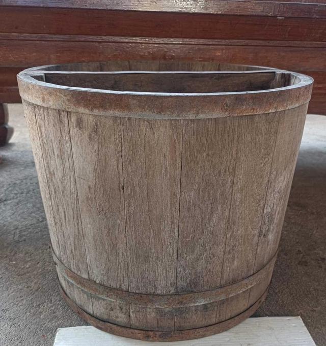 ถังไม้ตวงข้าวสาร ขนาด20ลิตร หูจับด้านใน ถังตวงข้าวโบราณ 4