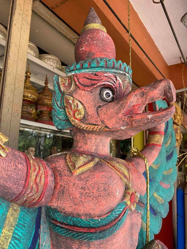 พญาครุฑไม้สักโบราณ ครุฑไม้แกะสลัก ขนาด145ซม อายุราว80ปี