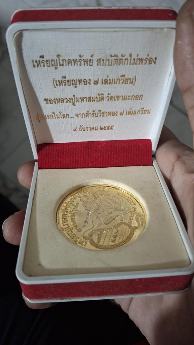 เหรียญแห่งโชคลาภ วิชาโภคทรัพย์ หลวงปู่มหาสมบัติ วัดเขามะกอก เนื้อกะไหล่ทอง รูปย่อยที่ 2