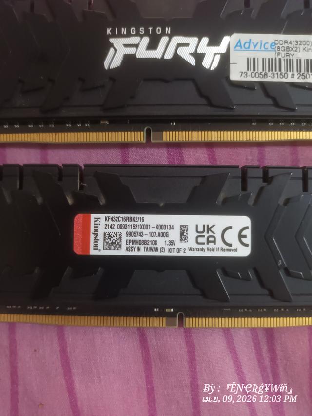 RAM  PC  DDR4  ( 3200 )  8GB  KINGSTON  FURY  BEAST  ราคา950รวมส่ง รูปที่ 2