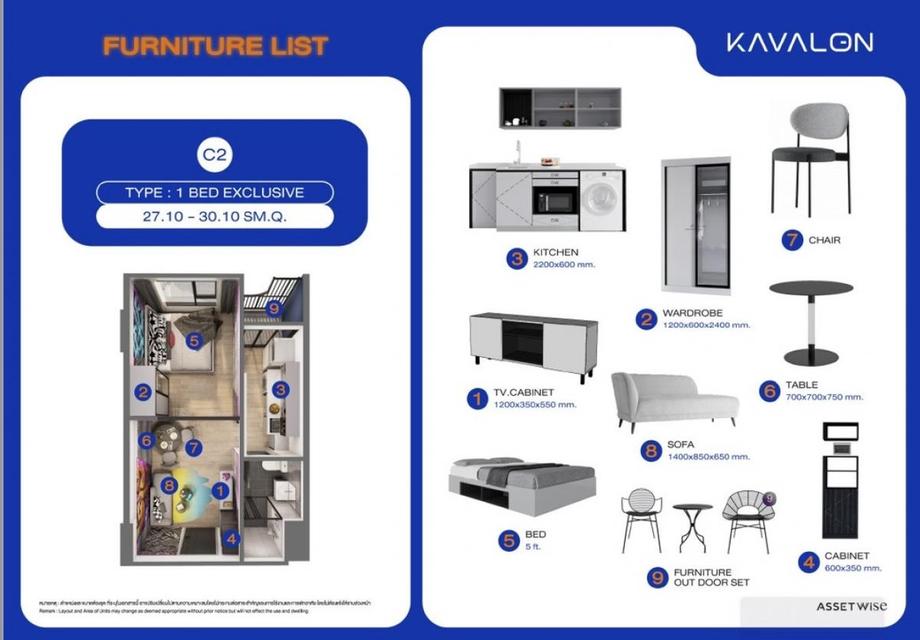 ขายใบจอง Kavalon ชิดรั้ว ม. กรุงเทพ วิวใน 1 bed exclusive 27.5 ตรม. Fully Furnished(เจ้าของขายเอง) 2