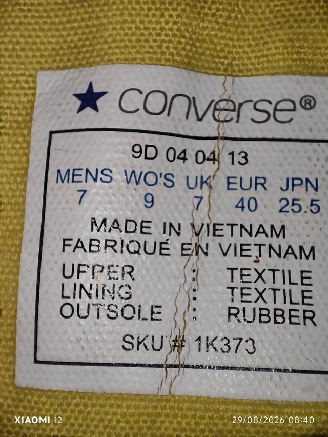 รองเท้า Converse แท้ รุ่นChuck Taylor All Star High(สีเหลือง) ผลิตปี2004 ป้ายส้นแบบยุค2000 รหัสสินค้า(SKU):1P961 เบอร์ 7 รูปที่ 12