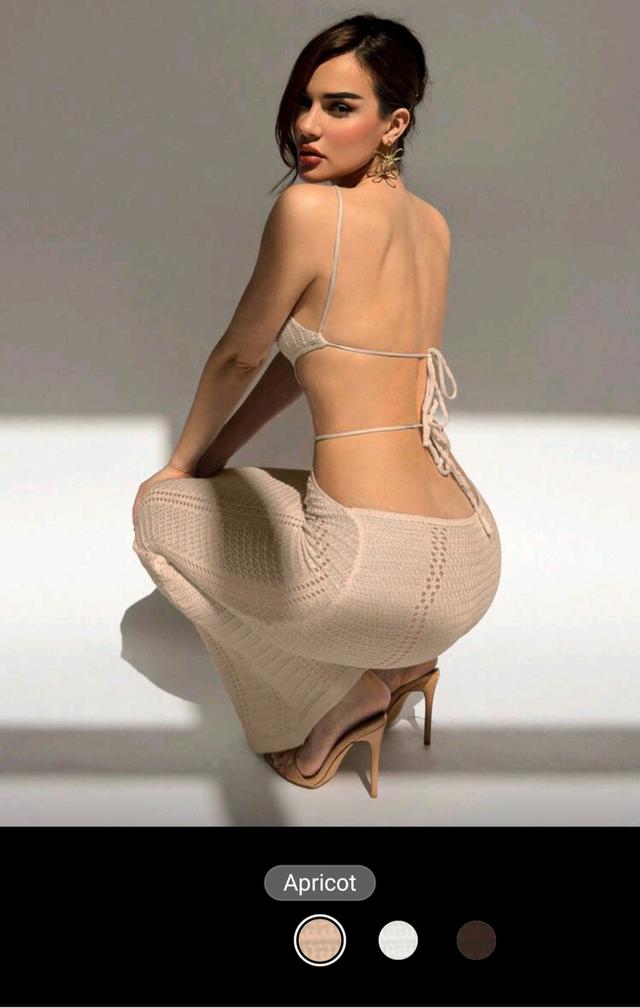 เดรสยาวไหมพรม สีแอปริคอท ไซส์ M เนื้อผ้านิ่มสวมใส่สบาย 2