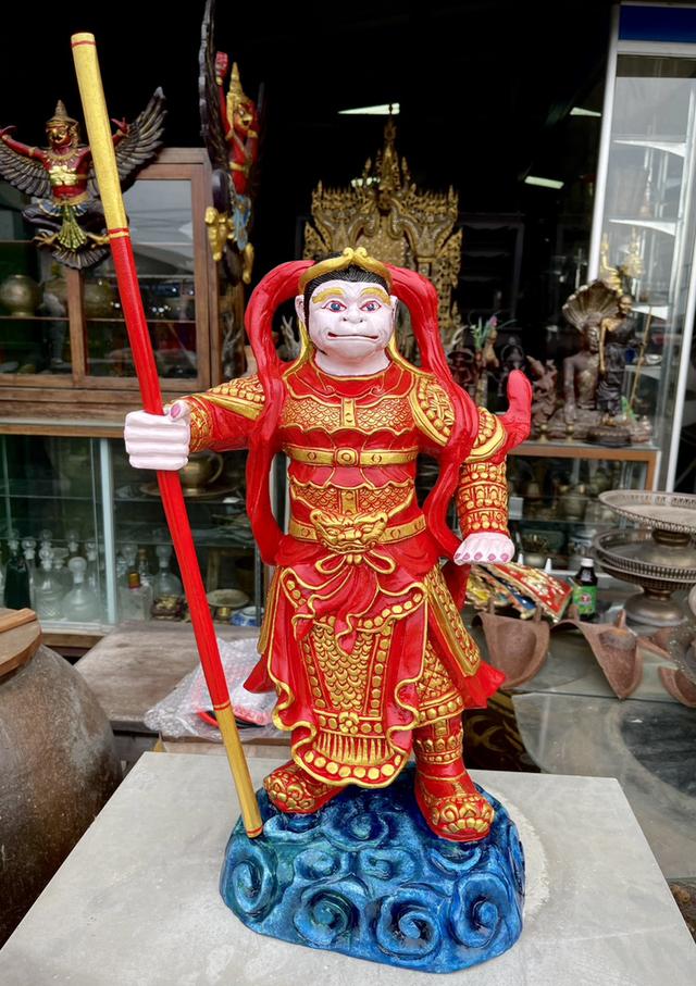 เห้งเจียไม้ เห้งเจียถือกระบอง แกะสลัก เห้งเจียหน้าดุ