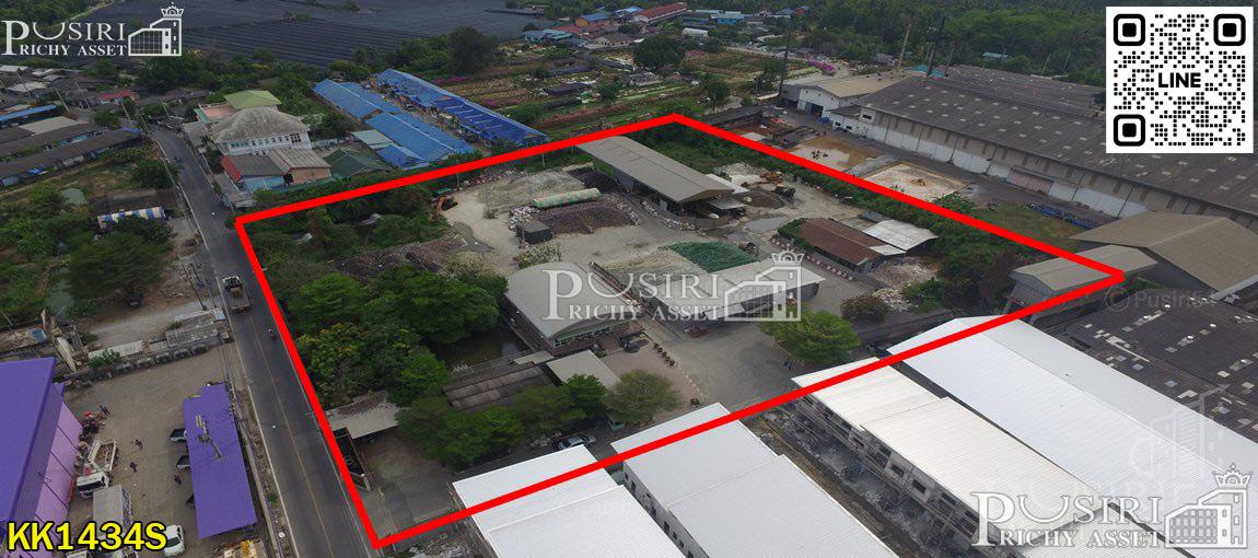 ขายที่ดิน 7 ไร่ พร้อมพื้นที่ใช้สอย ลานคอนกรีตเต็มพื้นที่ มีโรงงาน โกดัง สำนักงาน อุปกรณ์และใบ รง.4 ครบถ้วน แถมติดถนน 2 ด้านในราคาที่เปล่า - KK1434S 1