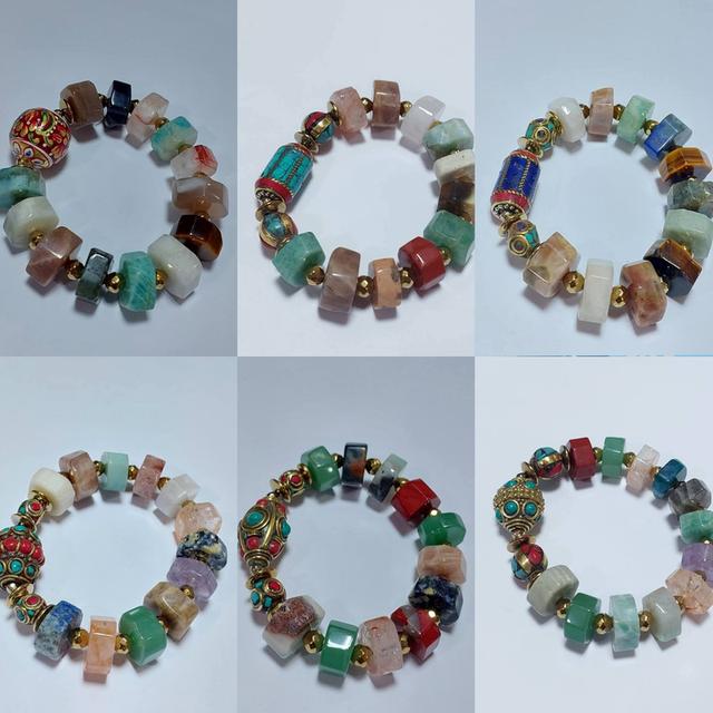 หินธรรมชาติทรงเหลี่ยมคั่นแร่เฮมาไทต์ลูกปัดเนปาล 13×16 mm ยาว 18 cm.