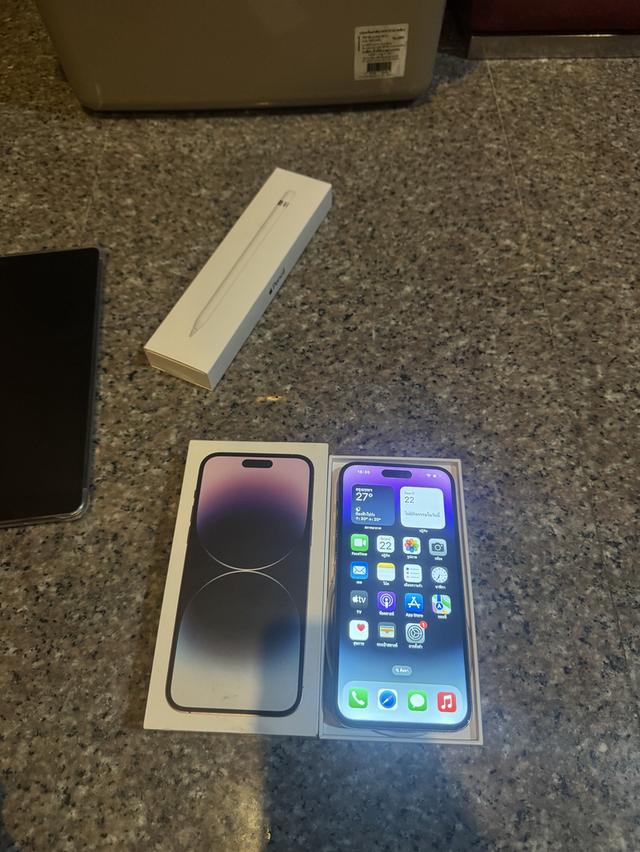 ขายๆๆๆถูกๆๆไอโฟน14ProMaxสีใหม่Purple256กิ๊กยกกล่องอีมี่ตรงสูนTrueใช้งานปกติหมดทุกๆฟังชั่นเครื่องรีสโตได้ตลอดไม่มีติดไอคราว สภาพ: 99.99% สวยๆๆคับไร้ร
