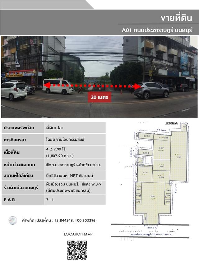 ขายที่ดินเปล่า A01 ติดถนนประชาราษฎร์ นนทบุรี