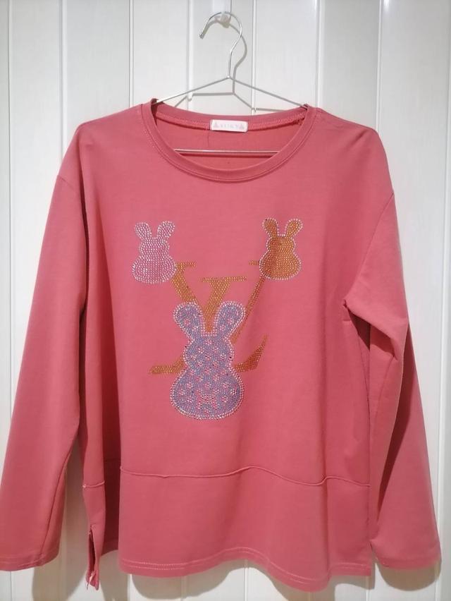 เสื้อยืดแขนยาว ลายกระต่ายเพชร สไตล์ Y2K