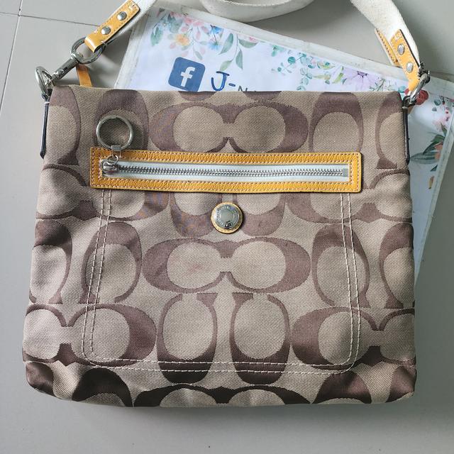 Coach Crossbody Signature Leather C Logo Strap Silver Beige Brown Bag 3