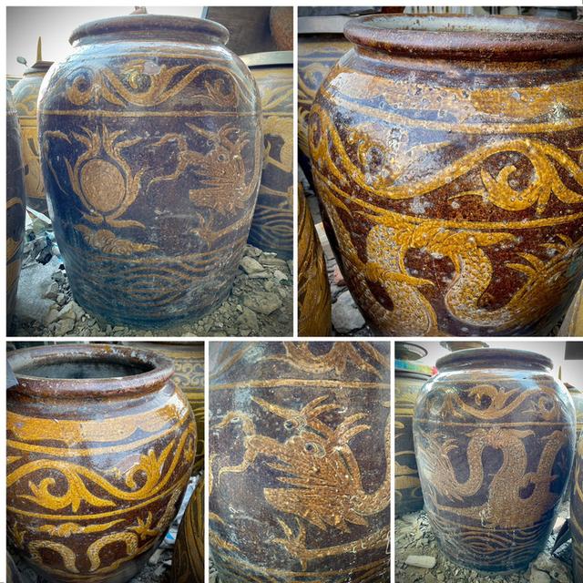 โอ่งไหหลำลายมังกร ใบใหญ่ โอ่งจีนโบราณ โอ่งดินเผาน้ำเคลือบ 7