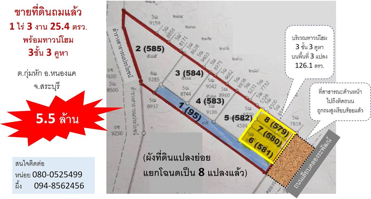 ขายบ้านทาวน์โฮม 3 ชั้น 3 คูหา พร้อมที่ดิน 1 ไร่ 3 งาน 25.4 ตรว. ถมแล้ว กุ่มหัก หนองแค สระบุรี 7