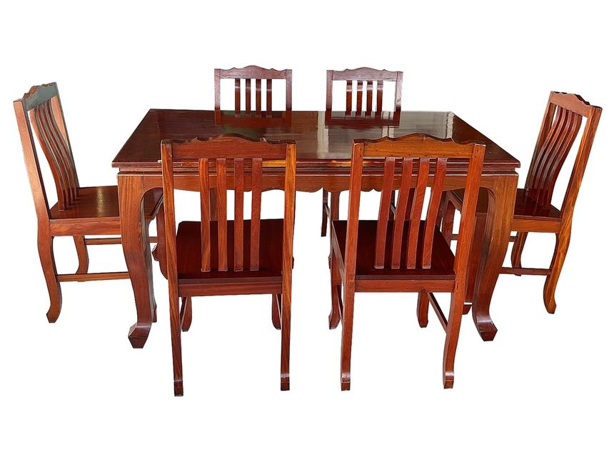 ชุดโต๊ะไม้ประดู่ 6ที่นั่ง โต๊ะไม้ประดู่แผ่นเดียว โต๊ะไม้ประดู่ โต๊ะรับประทานอาหาร