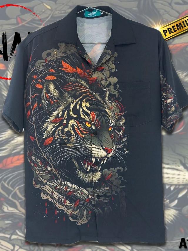 เสื้อฮาวาย ลายเสือ พื้นดำ