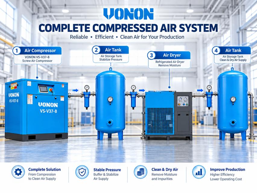 ระบบลมพร้อม โรงงานเดินหน้า — VONON TECHNOLOGY จำหน่ายปั๊มลม ถังเก็บลม เครื่องทำลมแห้ง และชุดกรอง พร้อมบริการติดตั้งระบบลมครบวงจร รูปที่ 3