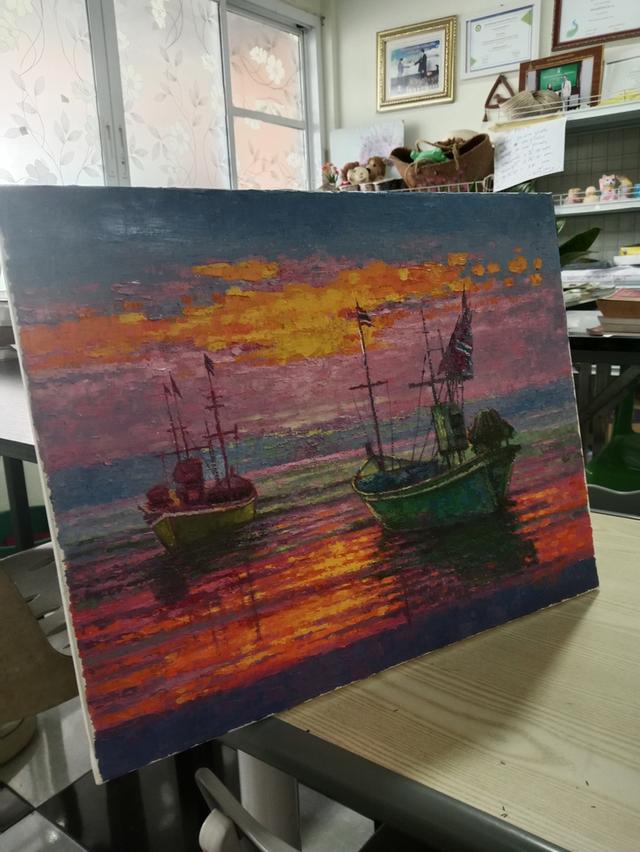 ภาพเขียน สีน้ำมัน ชื่อเรือและทะเล
