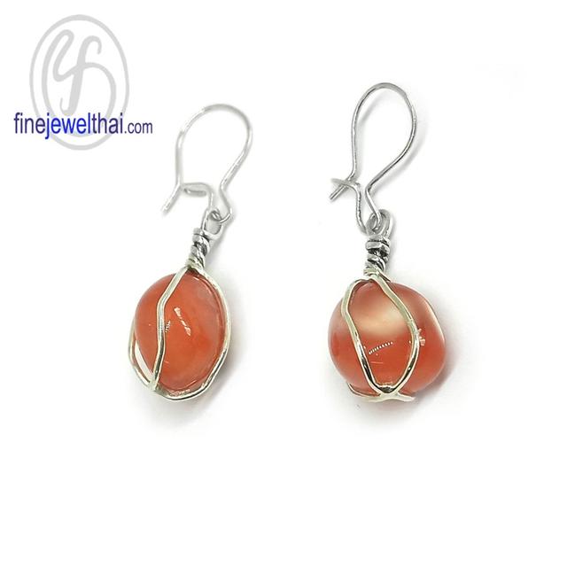 Finejewelthai ต่างหูอาเกตุ เงินแท้ อาเกตุสีส้ม พลอยประจำเดือนเกิด-E01052018