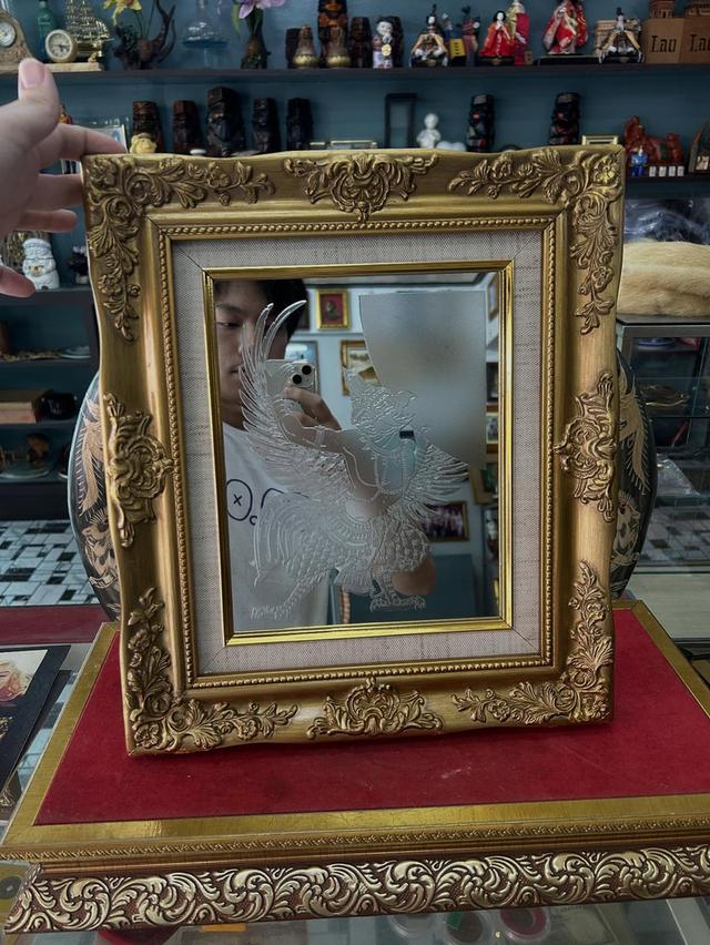 กระจกพญาครุฑ พร้อมกรอบไม้ (เหมาะกับการติดหน้าบ้าน หน้าร้าน)